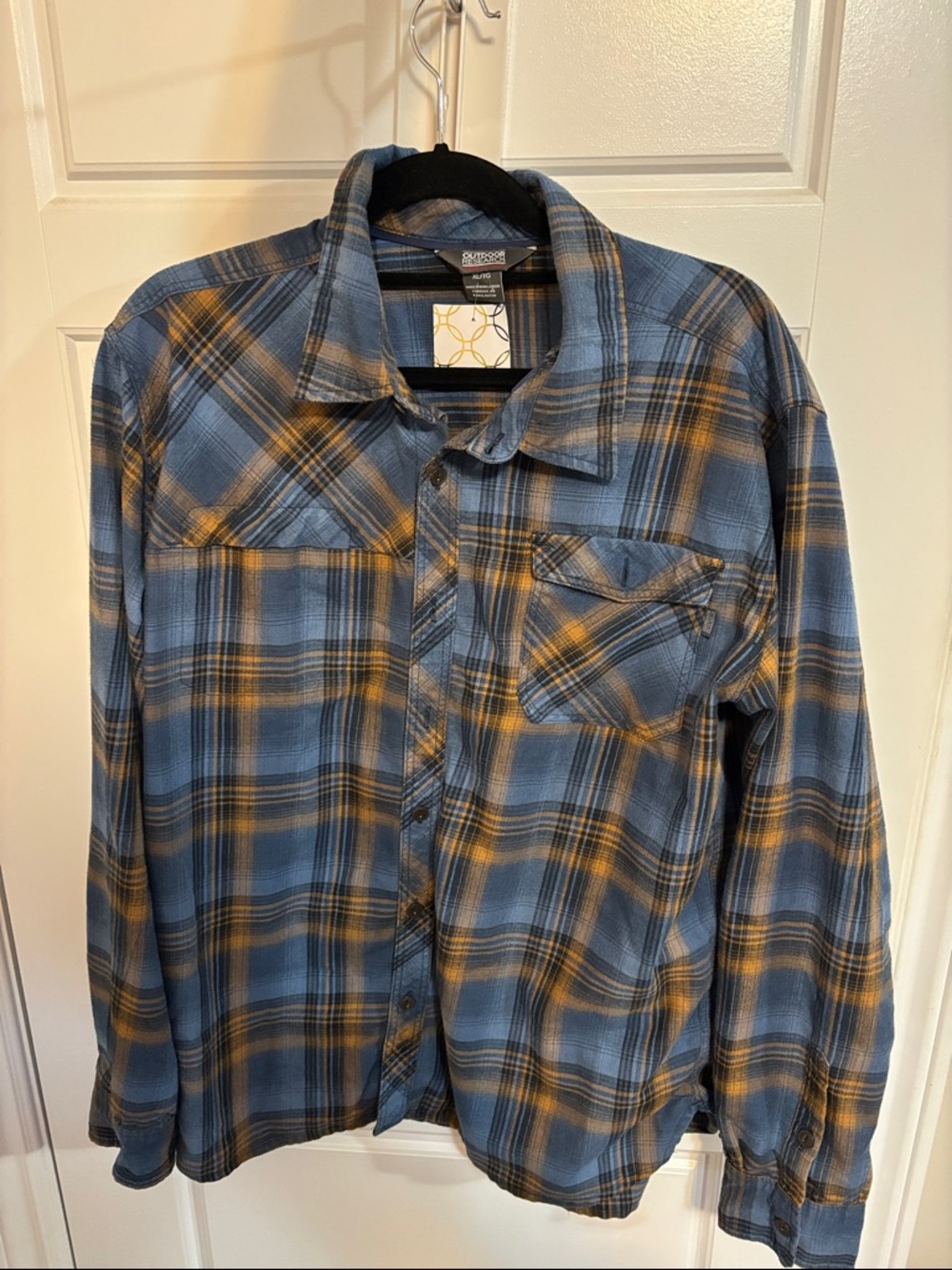 Outdoor Research Blue and Mustard Plaid Lightweight Shirt Jacket